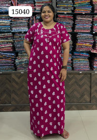 Pink Printed Cotton Nighty Without Zip