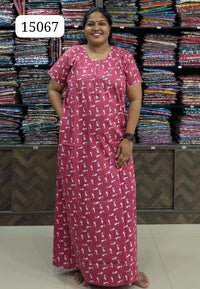 Pink Printed Cotton Nighty Without Zip