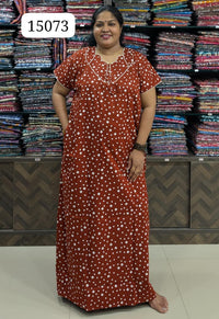 Brown Printed Cotton Nighty Without Zip