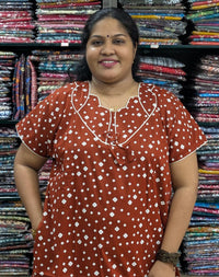 Brown Printed Cotton Nighty Without Zip
