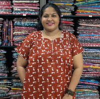 Brown Printed Cotton Nighty Without Zip