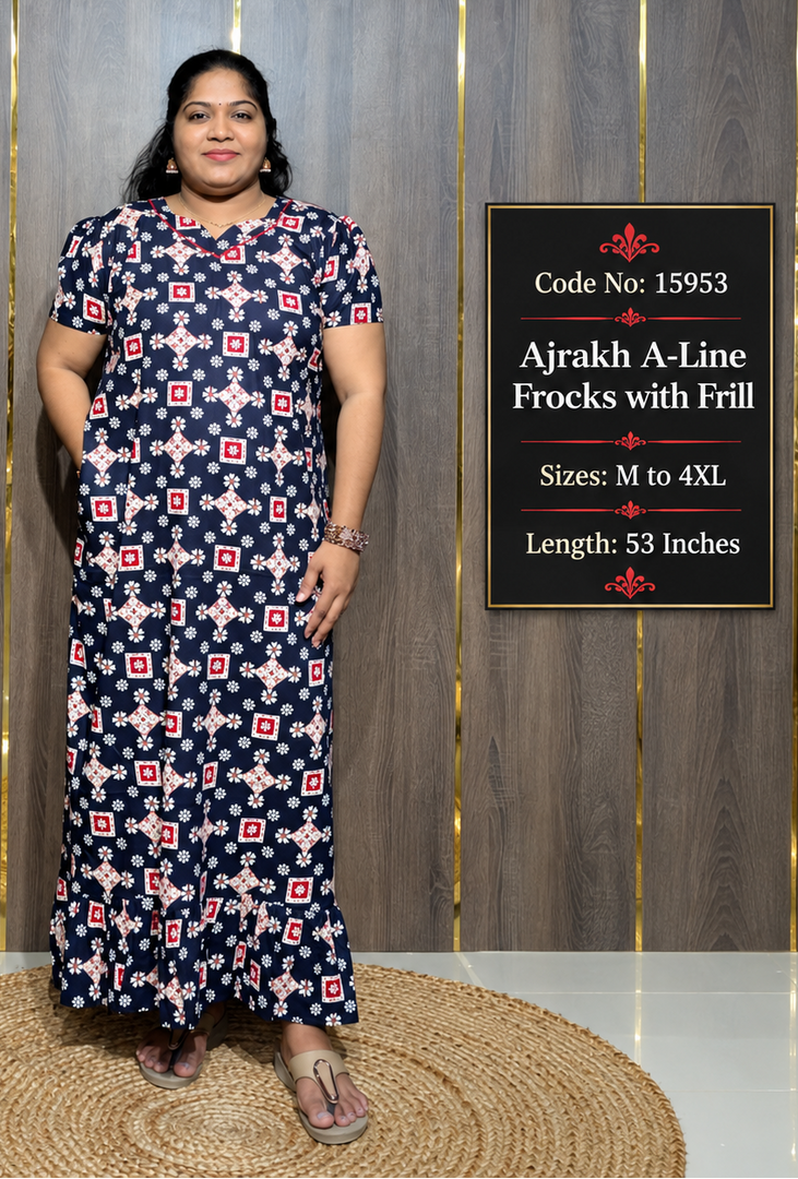 Ajrakh A-line Frill Frock