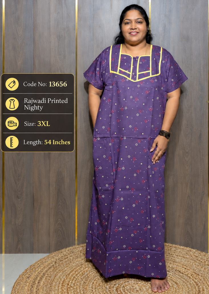 Rajwadi Printed Cotton Nighty With Short Zip